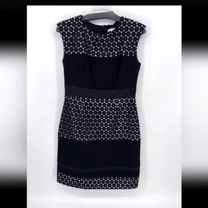 Black and White Sheath Mini Dress with Crew Neck